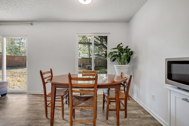 dining room with a textured ceiling