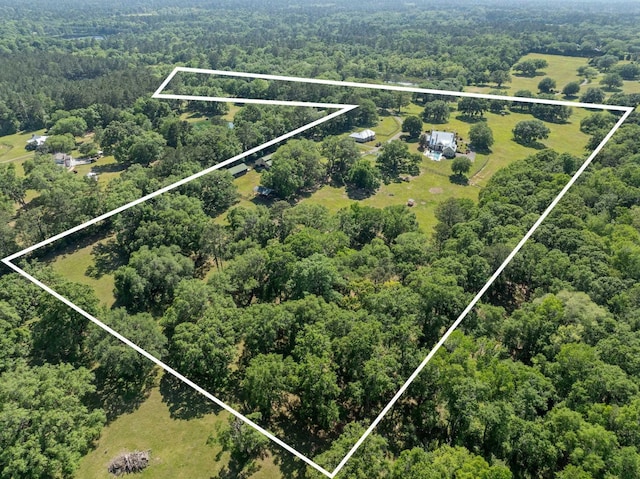 birds eye view of property featuring a view of trees