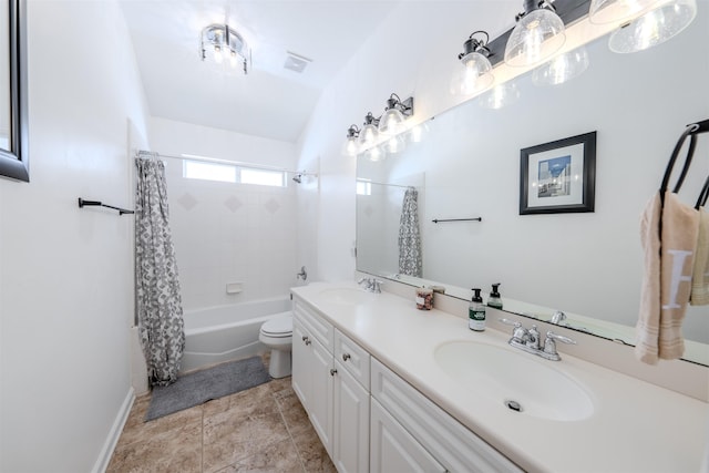 1842 Acorn Ridge Trl, Tallahassee, FL 32312 - full bathroom with double vanity, shower / tub combo with curtain, baseboards, and toilet