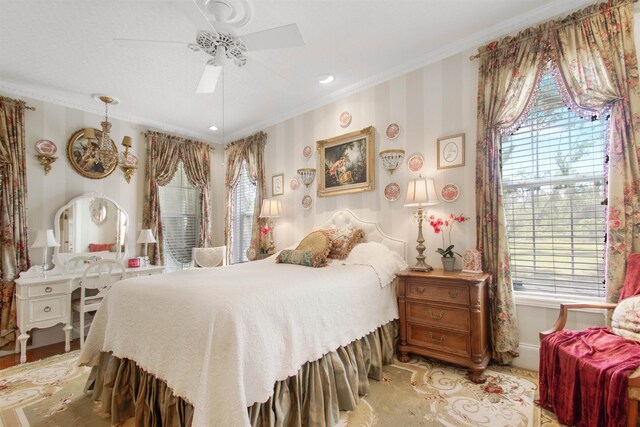 2460 Canopy Ln, Perry, FL 32347 - bedroom with ornamental molding and a ceiling fan