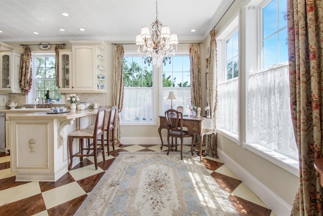 2460 Canopy Ln, Perry, FL 32347 - dining room with baseboards, a chandelier, crown molding, recessed lighting, and light floors