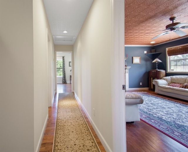 2460 Canopy Ln, Perry, FL 32347 - corridor with healthy amount of natural light, wood finished floors, baseboards, and recessed lighting