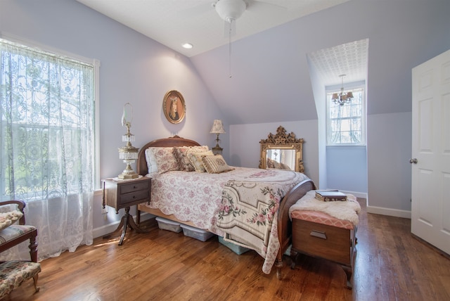 2460 Canopy Ln, Perry, FL 32347 - bedroom with lofted ceiling, wood finished floors, baseboards, and ceiling fan