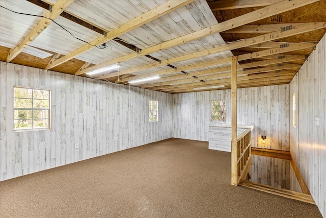 basement with carpet flooring and plenty of natural light