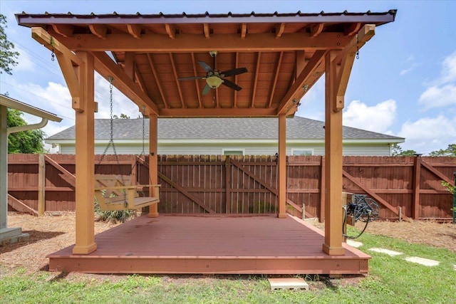 1224 Athens Ct, Tallahassee, FL 32305 - wooden terrace with a ceiling fan and a fenced backyard