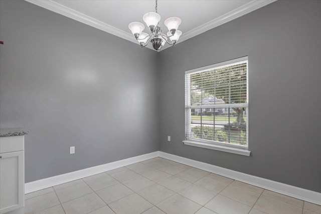 1224 Athens Ct, Tallahassee, FL 32305 - unfurnished room featuring ornamental molding, a chandelier, baseboards, and light tile patterned floors