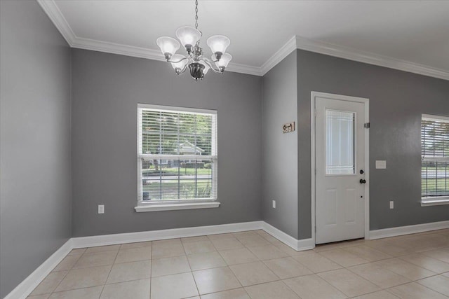 1224 Athens Ct, Tallahassee, FL 32305 - entrance foyer with a chandelier, crown molding, light tile patterned floors, and baseboards