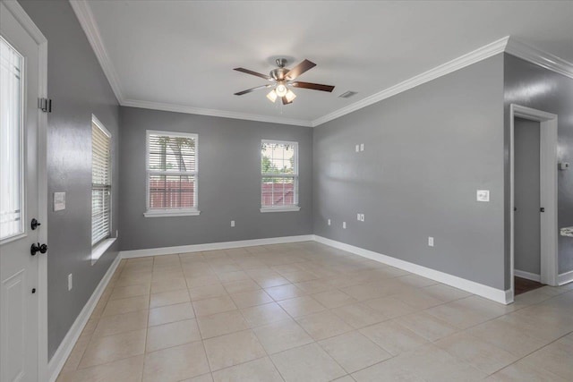 1224 Athens Ct, Tallahassee, FL 32305 - spare room with a ceiling fan, ornamental molding, light tile patterned floors, and baseboards