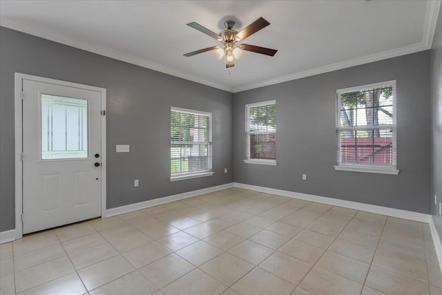 1224 Athens Ct, Tallahassee, FL 32305 - foyer with a ceiling fan, crown molding, light tile patterned flooring, and baseboards