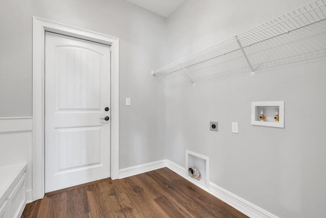 washroom with electric dryer hookup, dark wood-type flooring, and hookup for a washing machine