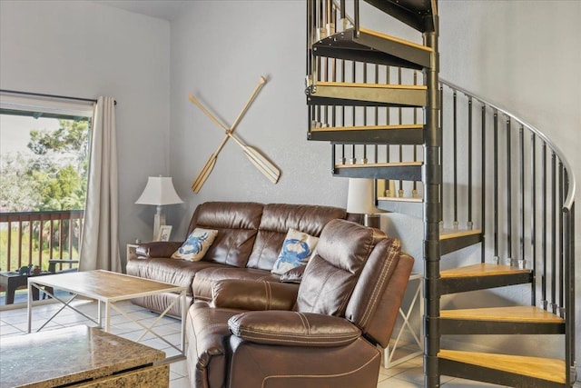 15 NW First St Unit 307, Steinhatchee, FL 32359 - living area featuring tile patterned floors and stairs