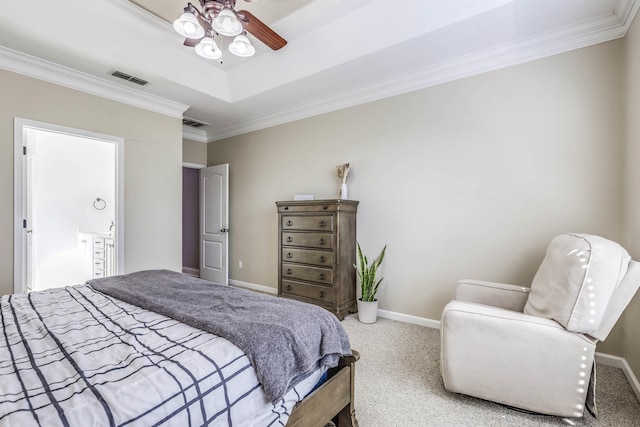 832 Eagle View Dr, Tallahassee, FL 32311 - carpeted bedroom with crown molding, baseboards, a ceiling fan, and ensuite bathroom