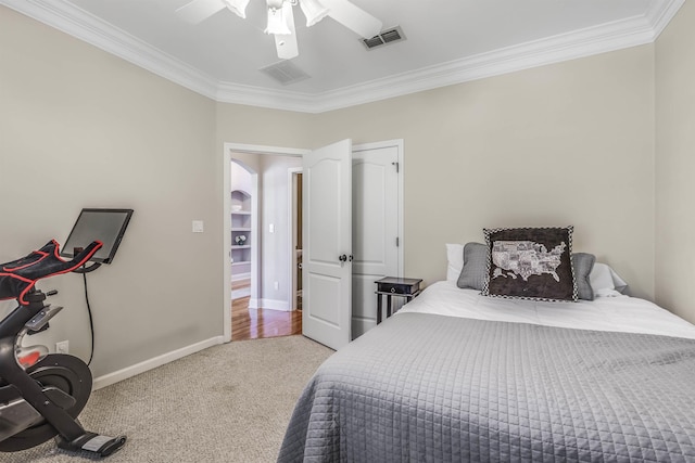 832 Eagle View Dr, Tallahassee, FL 32311 - bedroom with ornamental molding, carpet floors, baseboards, and a ceiling fan