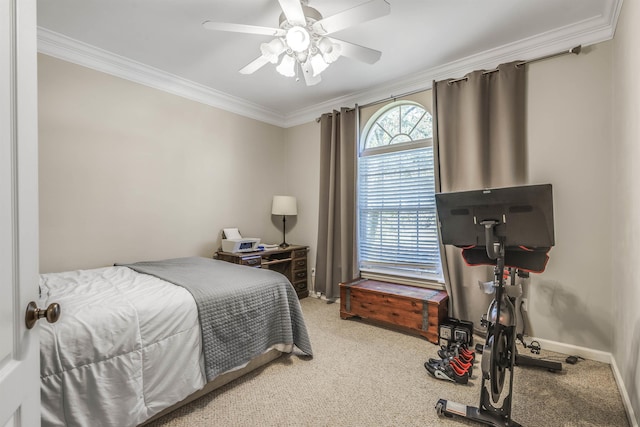 832 Eagle View Dr, Tallahassee, FL 32311 - carpeted bedroom with crown molding, baseboards, and a ceiling fan