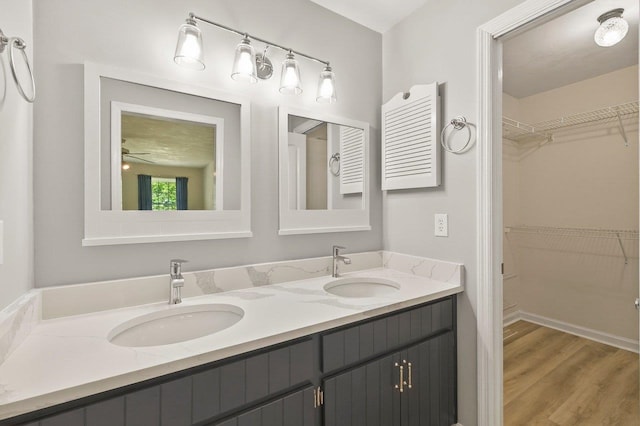 2903 Whirlaway Trl, Tallahassee, FL 32309 - bathroom with double vanity, wood finished floors, and a walk in closet