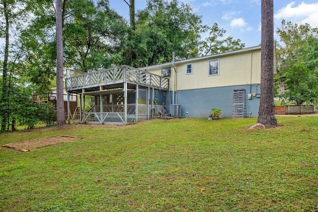 rear view of property with a sunroom and a yard