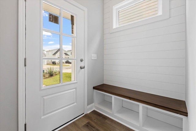 mudroom featuring dark wood-style floors