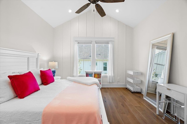 190 Camellia Oaks Ave Unit 96, Tallahassee, FL 32317 - bedroom with wood-type flooring, vaulted ceiling, and ceiling fan