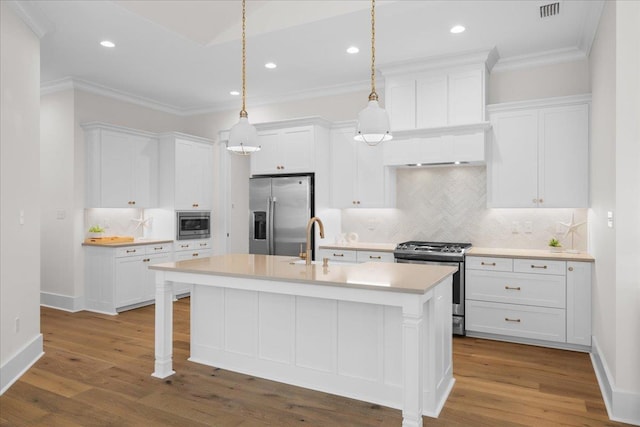 190 Camellia Oaks Ave Unit 96, Tallahassee, FL 32317 - kitchen featuring stainless steel appliances, ornamental molding, decorative backsplash, recessed lighting, and light countertops