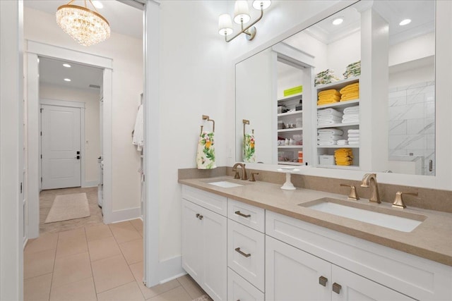 190 Camellia Oaks Ave Unit 96, Tallahassee, FL 32317 - bathroom featuring double vanity, tile patterned floors, a closet, recessed lighting, and a chandelier