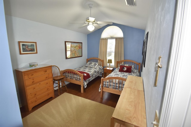 2736 Oakleigh Ct, Tallahassee, FL 32312 - bedroom with vaulted ceiling, wood finished floors, and a ceiling fan