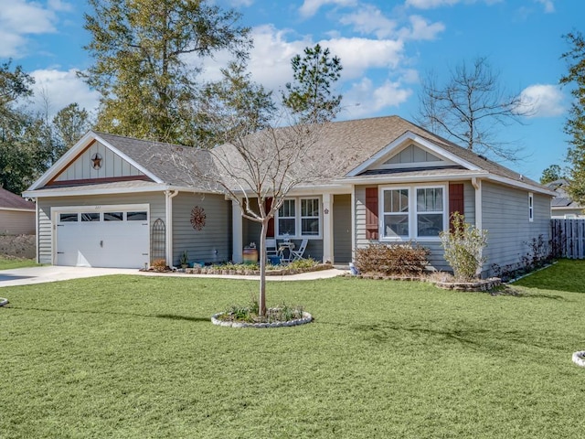 single story home featuring a garage and a front yard