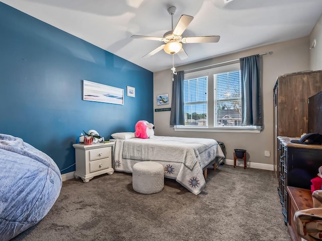 bedroom with carpet floors and ceiling fan