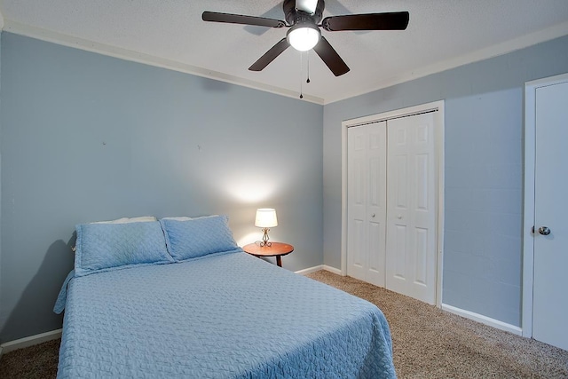 316-328 E Pershing St Unit 316-328, Tallahassee, FL 32301 - bedroom featuring a textured ceiling, carpet floors, a closet, and ceiling fan