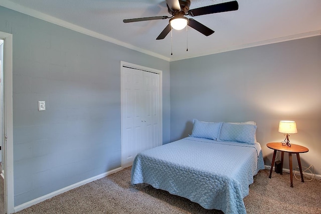316-328 E Pershing St Unit 316-328, Tallahassee, FL 32301 - bedroom with ornamental molding, carpet, ceiling fan, and a closet