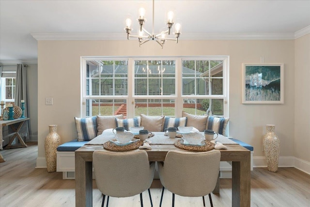 dining room with breakfast area, plenty of natural light, and light hardwood / wood-style floors