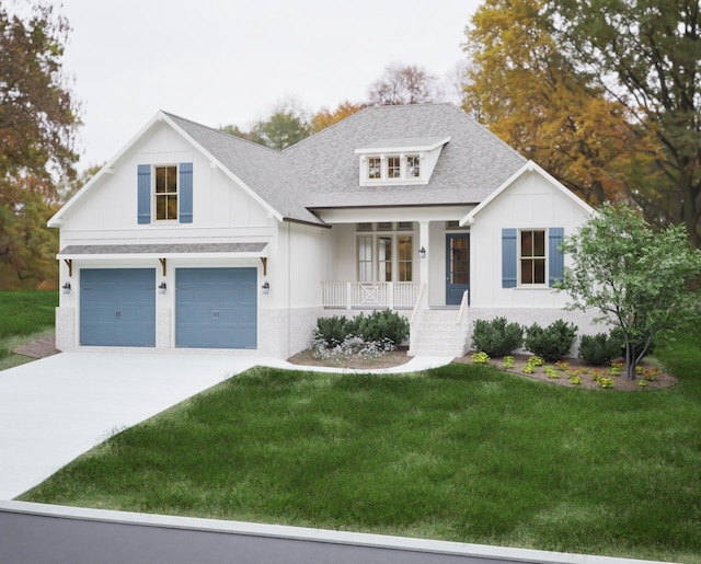 view of front of property with a porch and a front yard