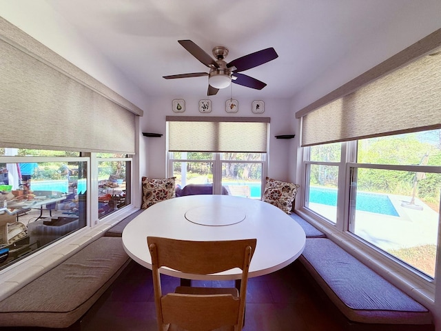 dining area featuring ceiling fan