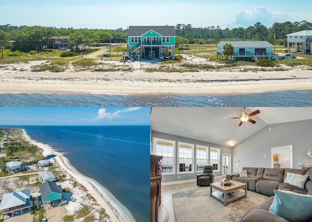 exterior space with a view of the beach and a water view