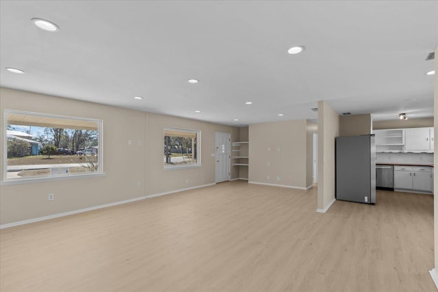 unfurnished living room with light hardwood / wood-style floors