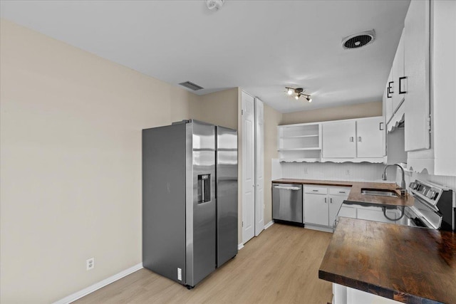 kitchen featuring decorative backsplash, sink, white cabinetry, and stainless steel appliances