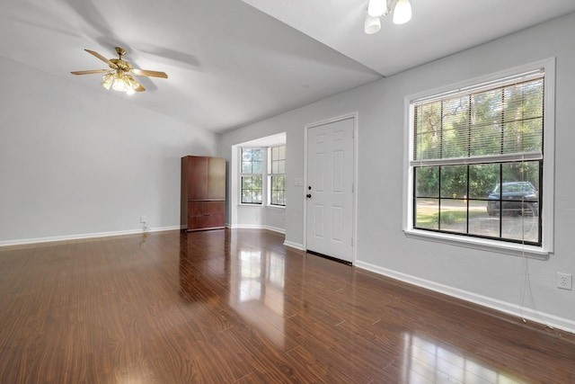 1541 San Luis Rd, Tallahassee, FL 32304 - foyer entrance featuring baseboards, ceiling fan, wood finished floors, and lofted ceiling