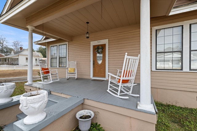 wooden terrace with covered porch