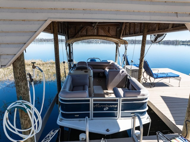 view of dock with a water view