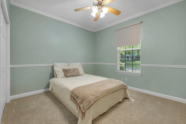 3248 Newberry Blvd, Tallahassee, FL 32311 - bedroom featuring baseboards, carpet flooring, ornamental molding, and ceiling fan