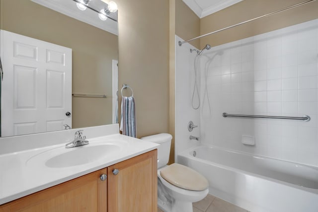 3248 Newberry Blvd, Tallahassee, FL 32311 - full bath with crown molding, toilet, vanity,  shower combination, and tile patterned floors