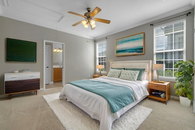 3248 Newberry Blvd, Tallahassee, FL 32311 - bedroom with attic access, light carpet, multiple windows, and crown molding