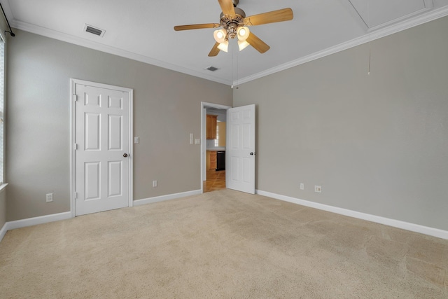3248 Newberry Blvd, Tallahassee, FL 32311 - unfurnished bedroom with carpet floors, attic access, ornamental molding, baseboards, and a ceiling fan