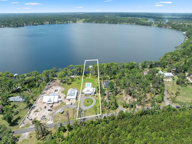 2845 NE Cherry Lake Cir, Pinetta Madison County, FL 32350 - aerial view of property and surrounding area featuring property boundaries highlighted, a nearby body of water, and a heavily wooded area