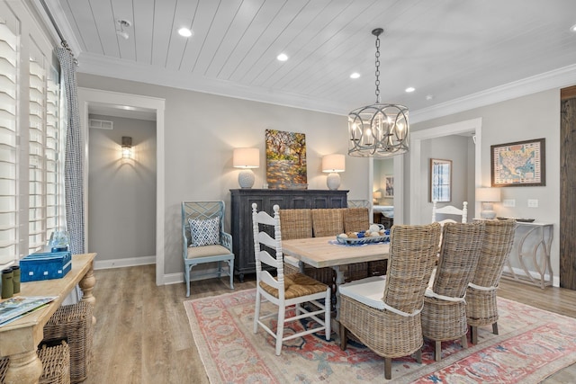 2845 NE Cherry Lake Cir, Pinetta Madison County, FL 32350 - dining area featuring recessed lighting, light wood-style flooring, a chandelier, baseboards, and crown molding