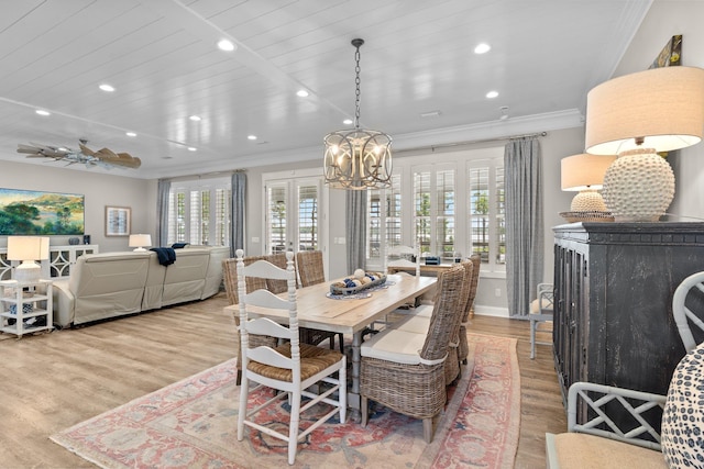 2845 NE Cherry Lake Cir, Pinetta Madison County, FL 32350 - dining room featuring recessed lighting, wood finished floors, french doors, crown molding, and a chandelier