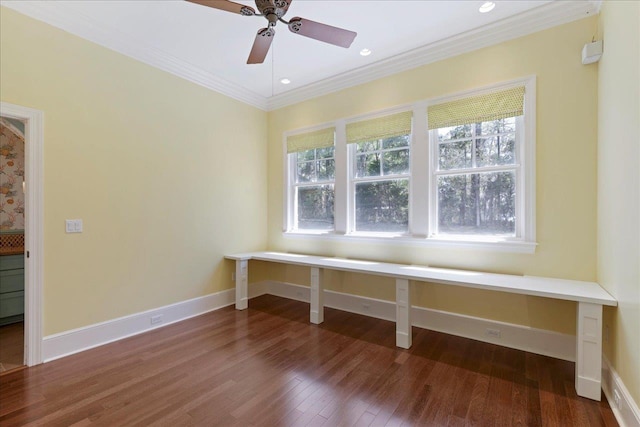3621 Moody Trl, Tallahassee, FL 32309 - unfurnished room featuring wood finished floors, baseboards, crown molding, and ceiling fan