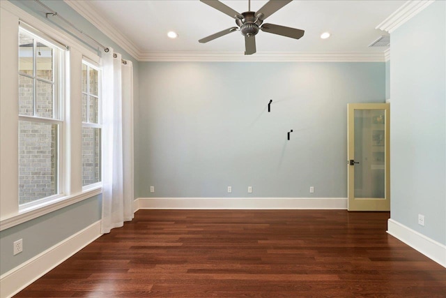 3621 Moody Trl, Tallahassee, FL 32309 - spare room featuring ornamental molding, wood finished floors, a ceiling fan, baseboards, and recessed lighting