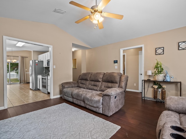 100 Ej Stringer Rd, Crawfordville, FL 32327 - living area featuring hardwood / wood-style flooring, ceiling fan, and lofted ceiling