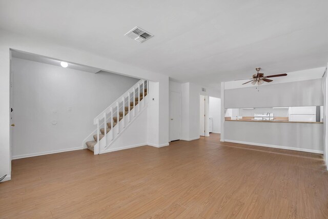 2263 Shady Timbers Cir Unit 3, Tallahassee, FL 32304 - unfurnished living room featuring baseboards, a ceiling fan, visible vents, and stairs