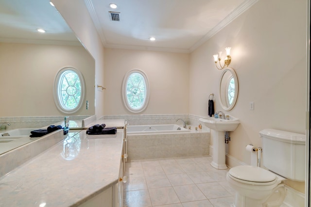3899 W Millers Bridge Rd, Tallahassee, FL 32312 - bathroom featuring a bath, plenty of natural light, tile patterned flooring, and ornamental molding